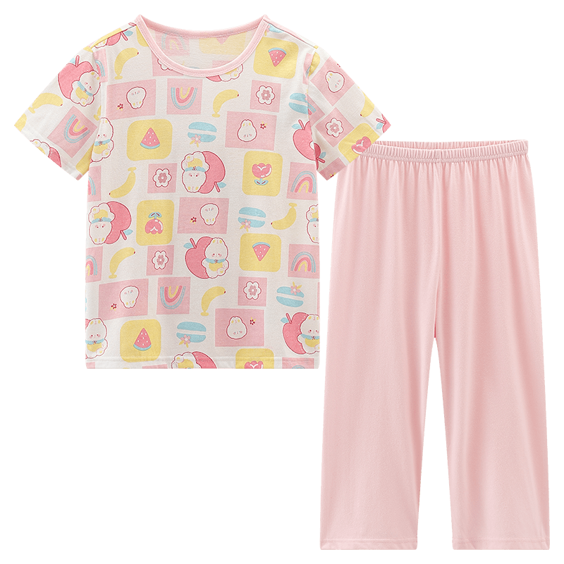 Hodo Children's Pajamas Short-Sleeve Home Wear Set for Boys And Girls, Summer Pure Cotton Casual Two-Piece Set J3303 Light Blue 140