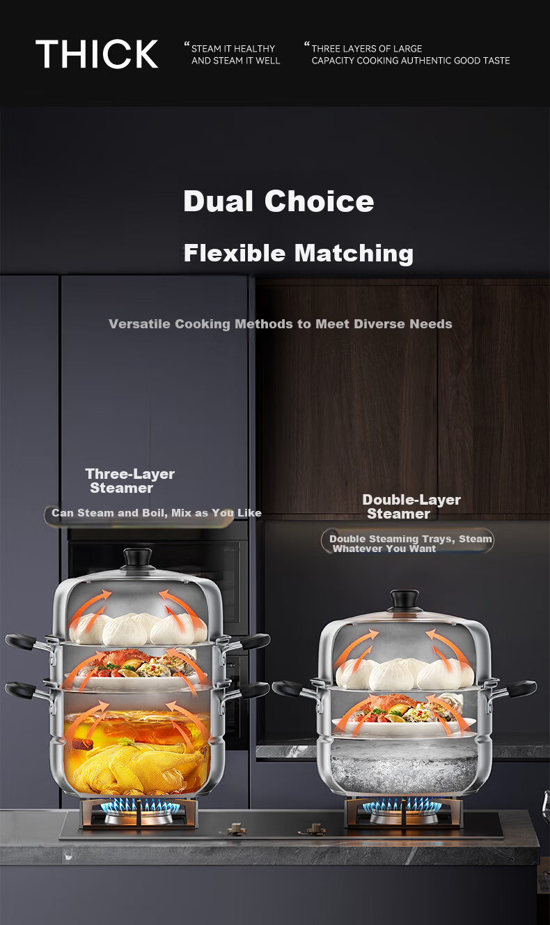 Royalstar 28cm Stainless Steel Steamer Pot Multi-Functional Large Capacity Double-Layer Soup Pot Compatible with Gas and Induction Cooktops 7