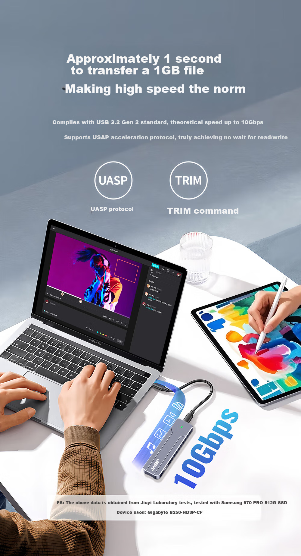 JEYI USB Flash Drive Direct Plug Hard Drive Enclosure Type-C USB 3.2 Interface Cable-Free Plug and Play NVMe Protocol Support Slim Portable SSD Enclosure 2242 5
