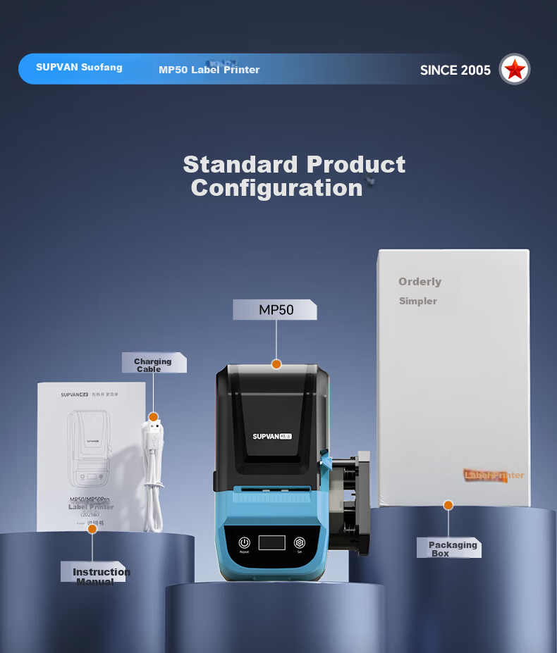 Supvan MP50 (Upgraded) Cable Label Printer Portable Bluetooth Handheld Label Maker for Office Communication Adhesive Barcode Printer 13