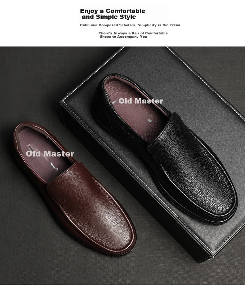 LAORENTOU Men's Leather Business Casual Slip-On Shoes Durable Comfortable Black 38 87201760 2