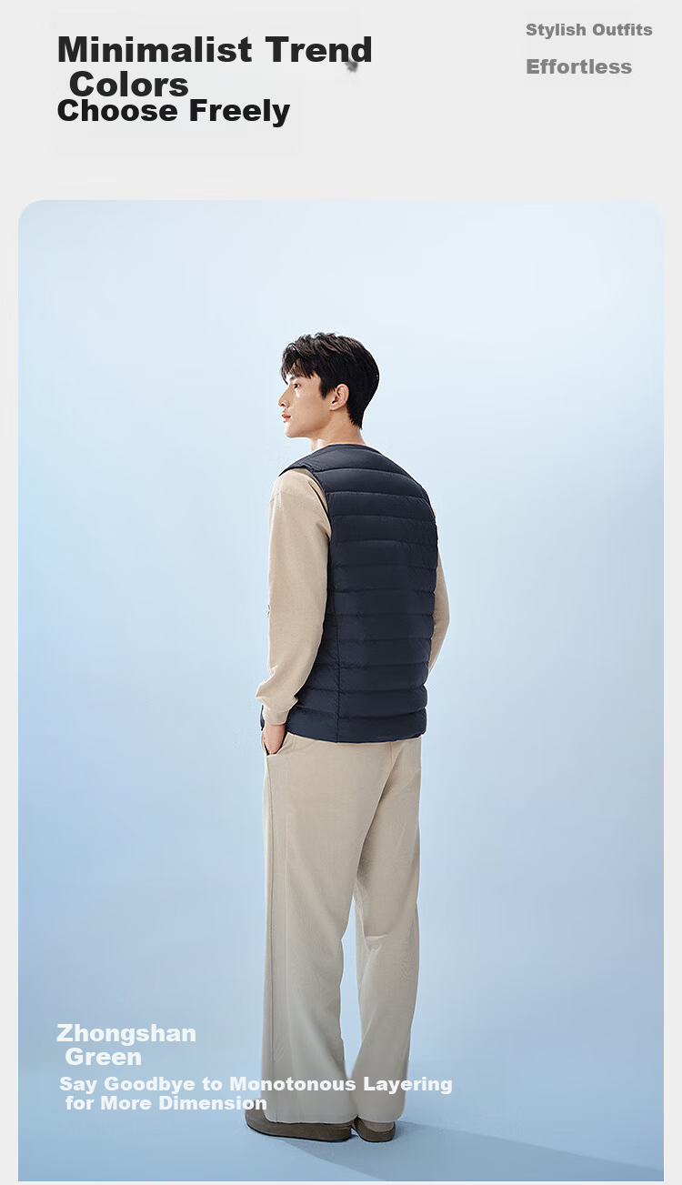 BOSIDENG Men's Spring and Autumn 90% Down Lightweight Round Neck Slim Short Vest Casual Jacket Gift 8