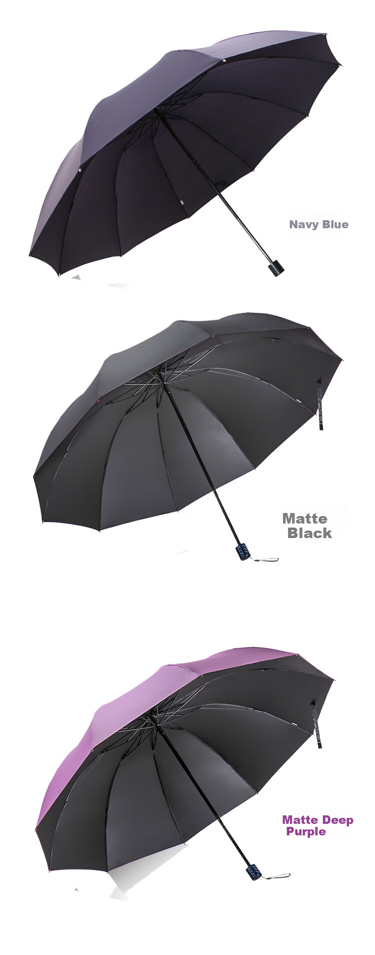 Tiantangshan Double-Person Umbrella, Three-Fold, 10 Ribs, Extra Large Size, Windproof, Sun Protection, Dual-Use for Rain And Shine, Sunshade, Black Gel Carbon Black Color 5