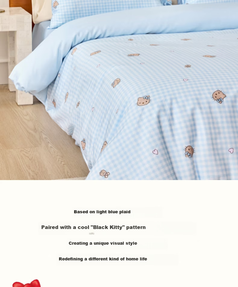 Tbh Sanrio Hello Kitty Cotton Satin Bowknot Print Bedding Set 4-Piece for 1.5m Bed with Fitted Sheet Sakura Pink 8