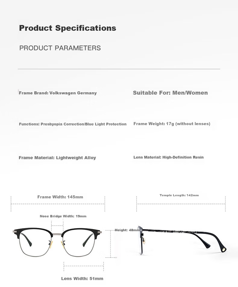 Volkswagen Germany Men's Reading Glasses High Definition Blue Light Blocking Genuine Imported Eyewear W58105-300 13