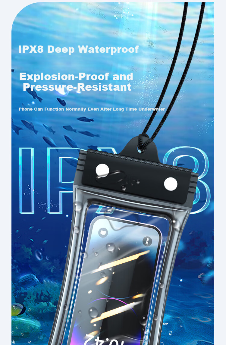 Beiyipin Transparent Waterproof Phone Pouch Touchscreen Swimming Beach Floating Water Park Sealed Lanyard Airbag Phone Case Neck Hanging Waterproof Rainproof Hot Spring Deep Diving Sealed Bag 5