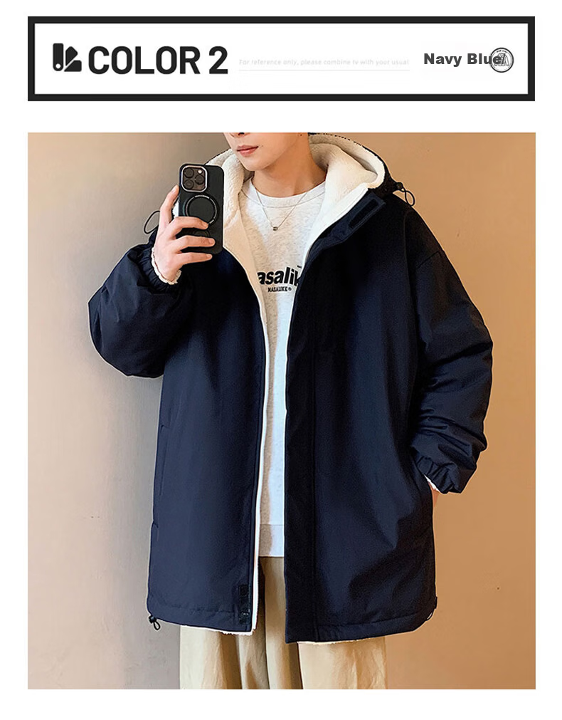 Miiow Men's Autumn Winter Cotton Jacket Lamb Wool Fleece Lined Casual Hooded Puffer Coat Gray Green 2XL 12
