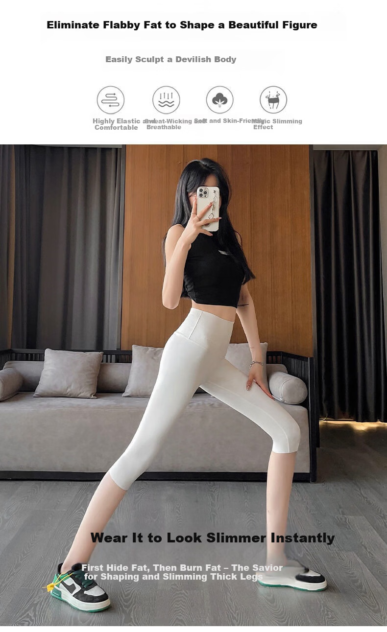 LangSha Women's 3/4 Length Sharkskin Pants Summer Thin Outerwear Leggings Ice Silk High Waist Petite Fitness Yoga Cycling Pants 3