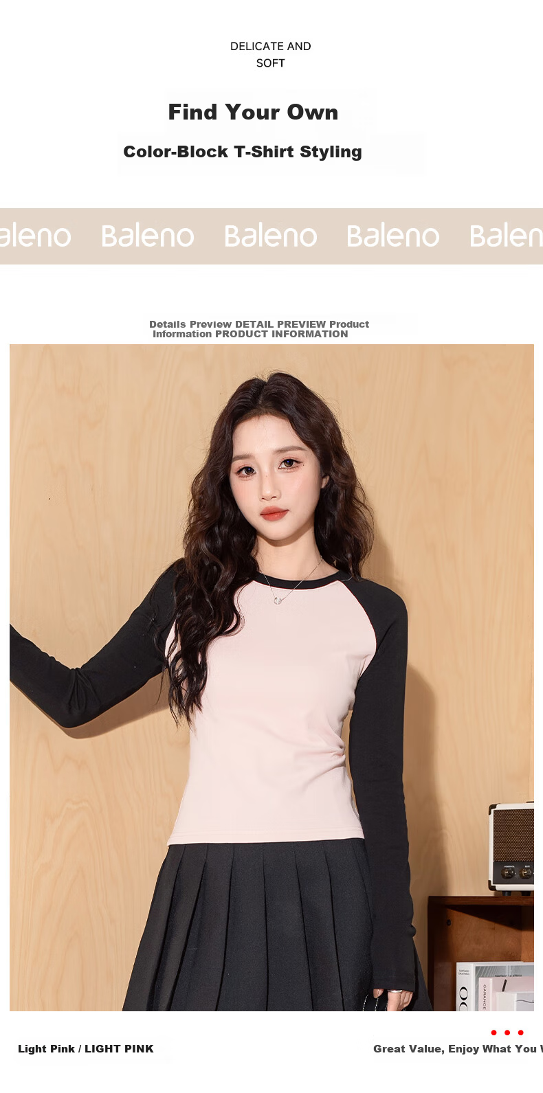 Baleno Slim Fit Color-Block Long Sleeve T-Shirt for Women 2026 Spring Autumn New Fashion Trendy Skin-Friendly Comfortable Breathable Versatile Top 11