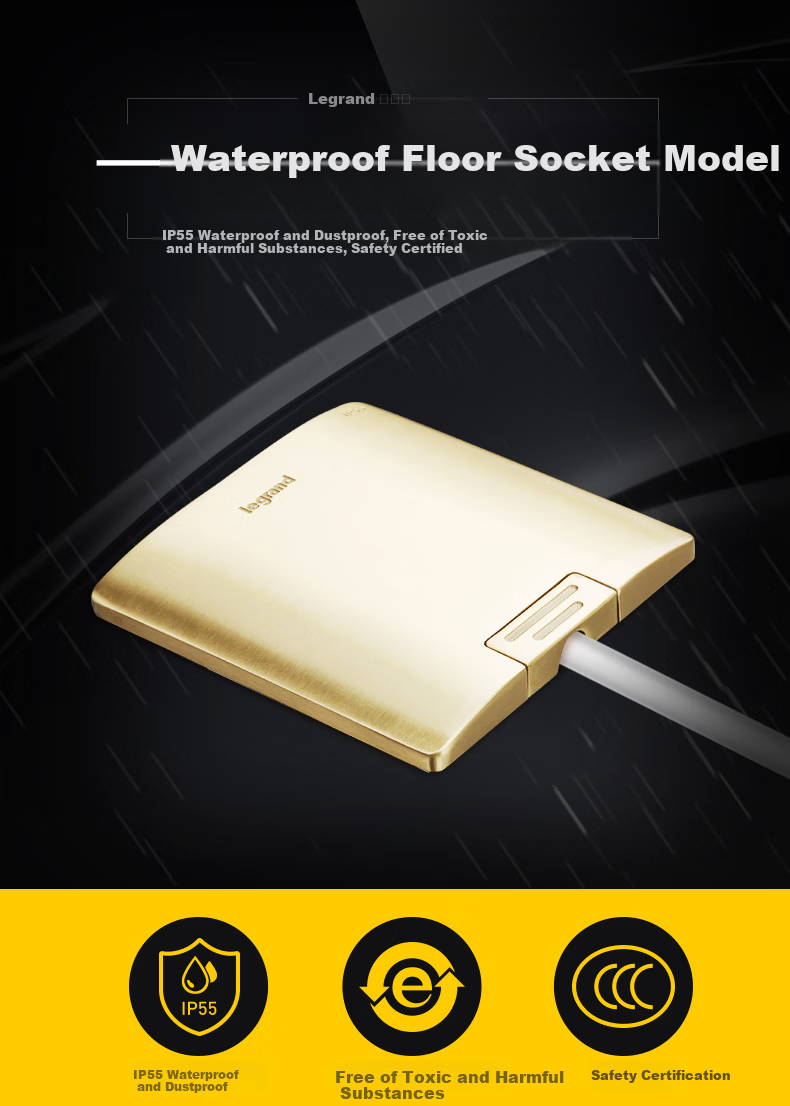 LEGRAND IP55 Waterproof Five-Hole Floor Socket Flip Cover Hidden Floor Socket Five-Hole Brass Floor Socket [Without Base Box] 1