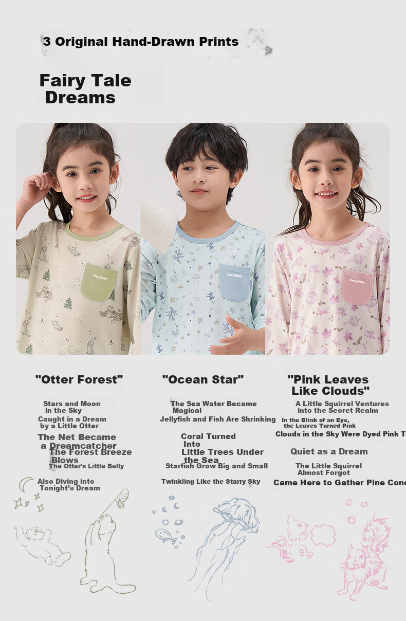 HeyBetter Kids Evening Breeze Quick-Dry Homewear 5A Antibacterial Soft Breathable Set - Otter Forest (Gray Green) 120 12