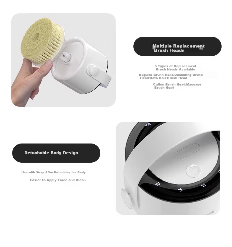 Tingjian Shiguang Electric Bath Brush Automatic Back Scrubber Smart Exfoliating Machine with 5 Brush Heads 16
