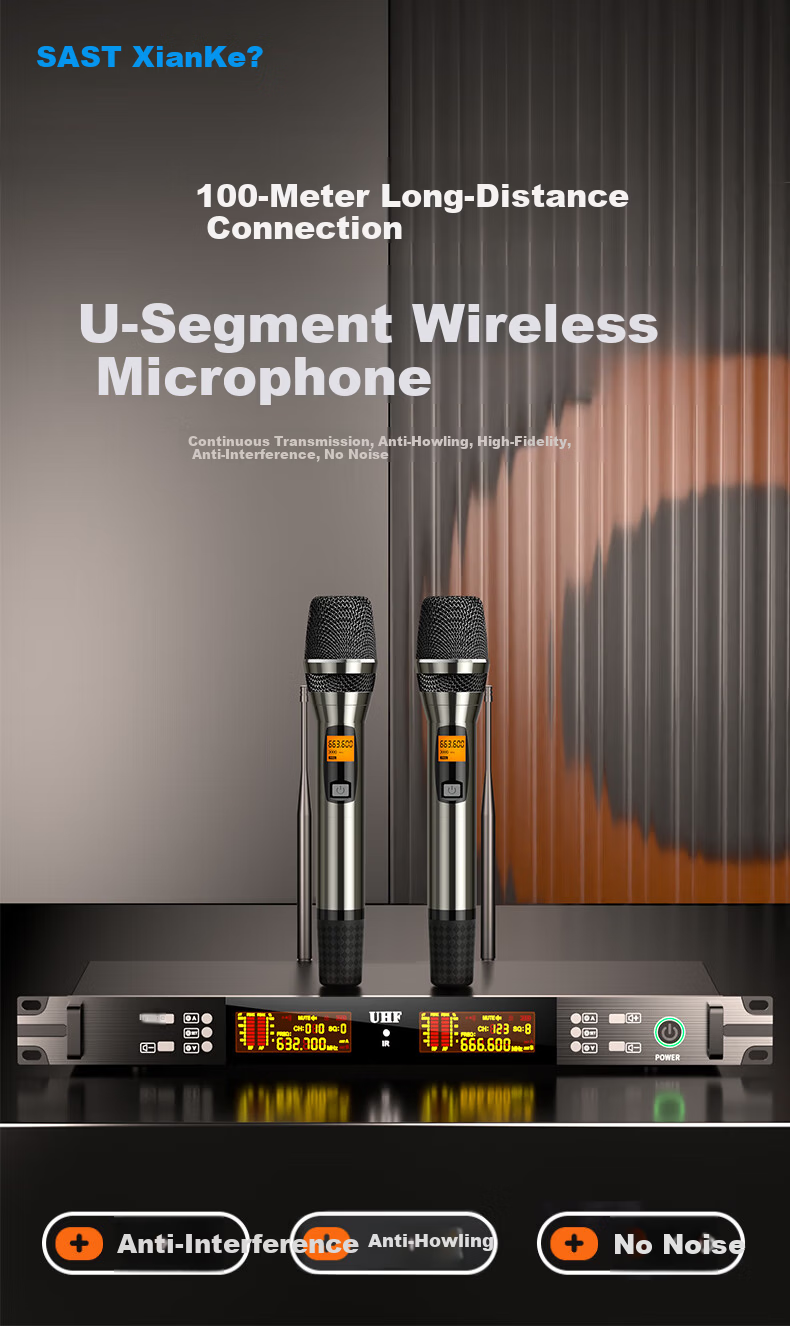SAST OK-117 Wireless Microphone UHF Adjustable Frequency One-to-Two Handheld Electroplated Metal Mic for Conference Speech Home Performance Public Broadcasting Anti-Howling Sound System 1