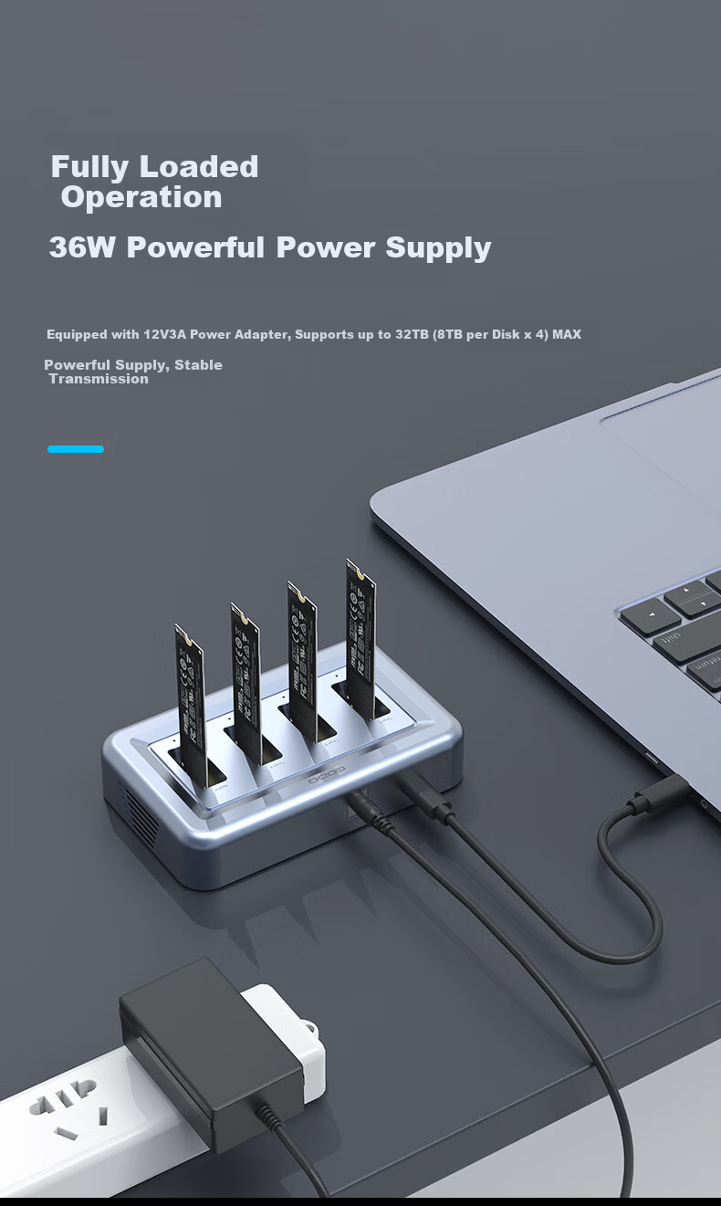 GODO System Cloning And Copying Machine, M.2 SSD Docking Station, Four-Bay NVMe Replication, One-To Thunderbolt 40Gbps 11