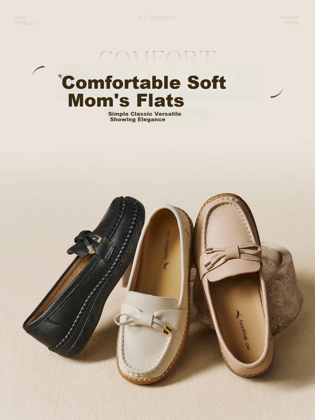 RED DRAGONFLY Mom's Flats, Spring 2026 New Women's Shoes, Flat Shoes, Comfortable Cowhide Soft-Soled Leather Shoes WTB16010, Black, Size 35 1