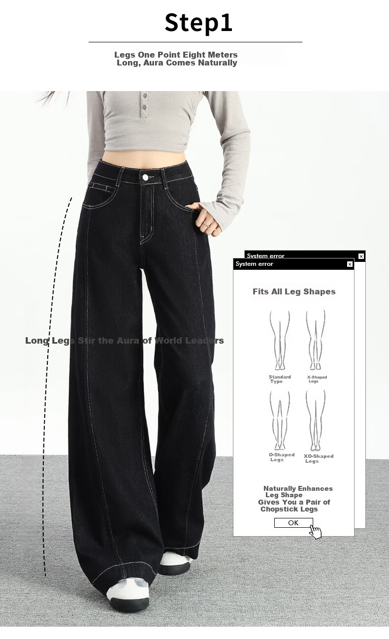 Jeanswest Women's Summer Wide-Leg Loose Lazy Floor-Length Straight High-Waist Denim Blue Jeans XS 2