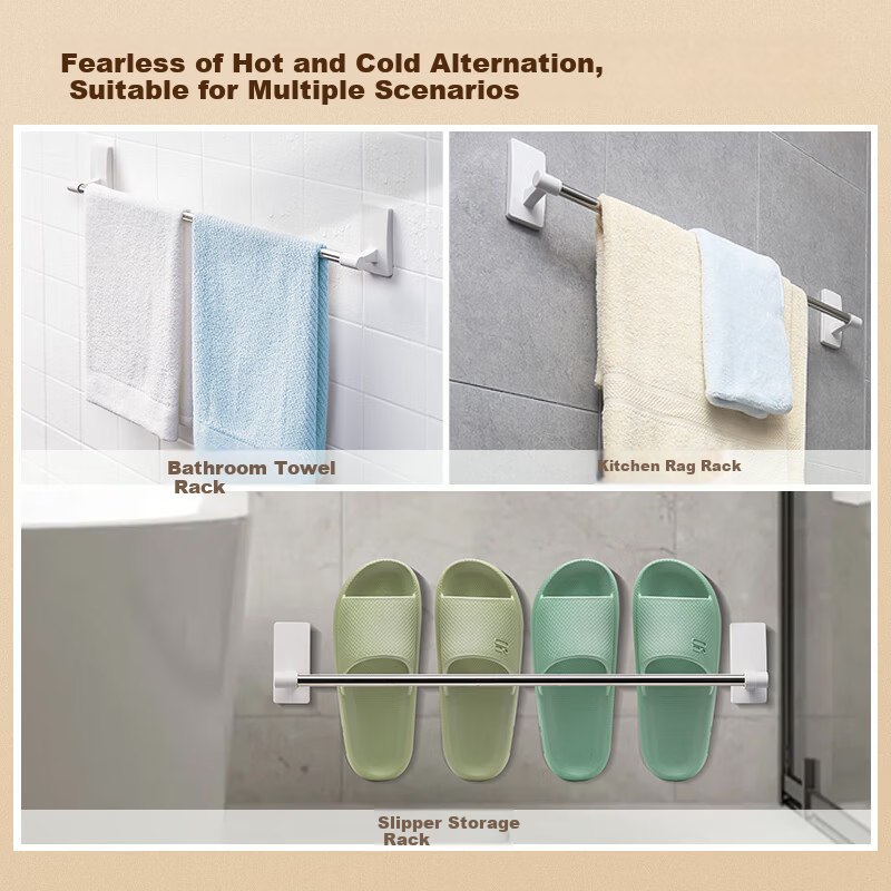 3M Towel Rack Bathroom Towel Bar No-Drill Wall-Mounted Single Rod Storage Rack Slipper Holder