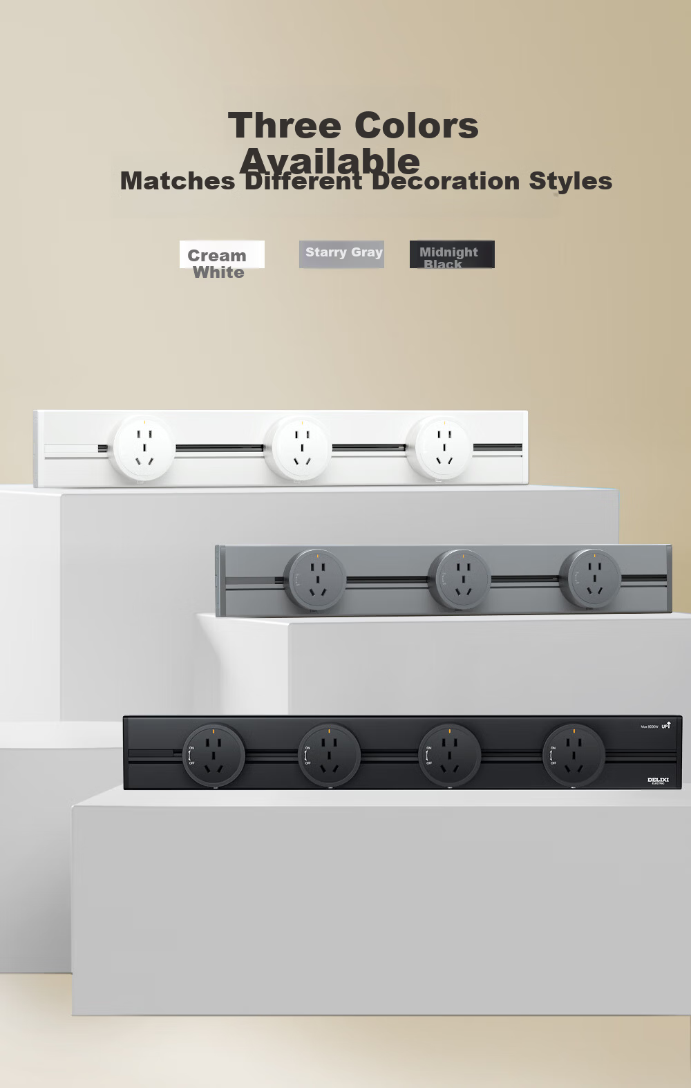 DELIXI Track Socket Fourth Generation Movable Wall-Mounted Power Strip [Upgraded] Black 0.8m Rail + 4 Sockets 3