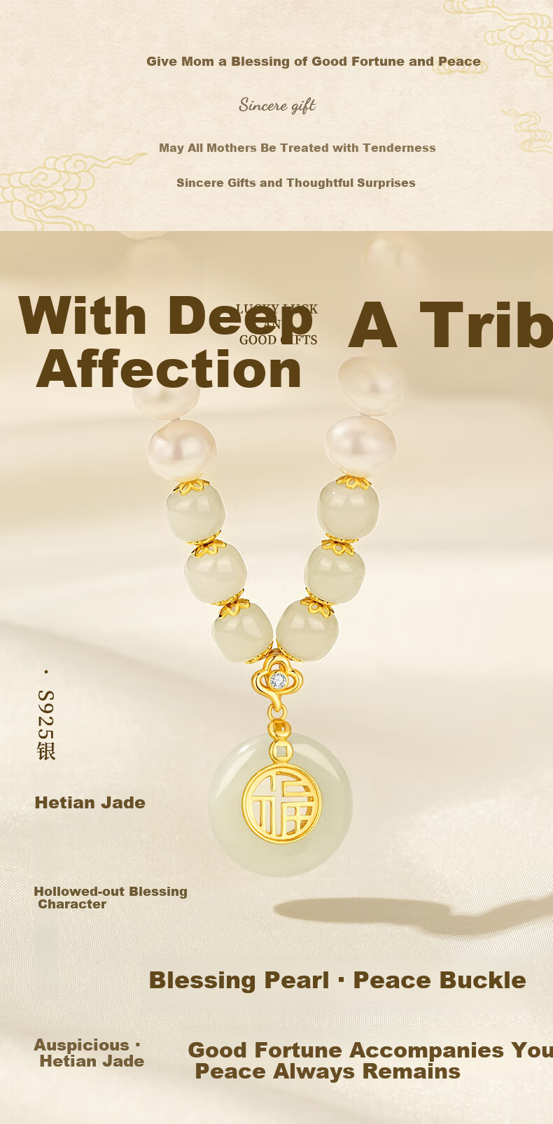 Qike Natural Pearl Necklace with Peace Buckle And Hetian Jade Pendant, Authentic Practical Gift for Wife Or Girlfriend on Valentine's Day 2