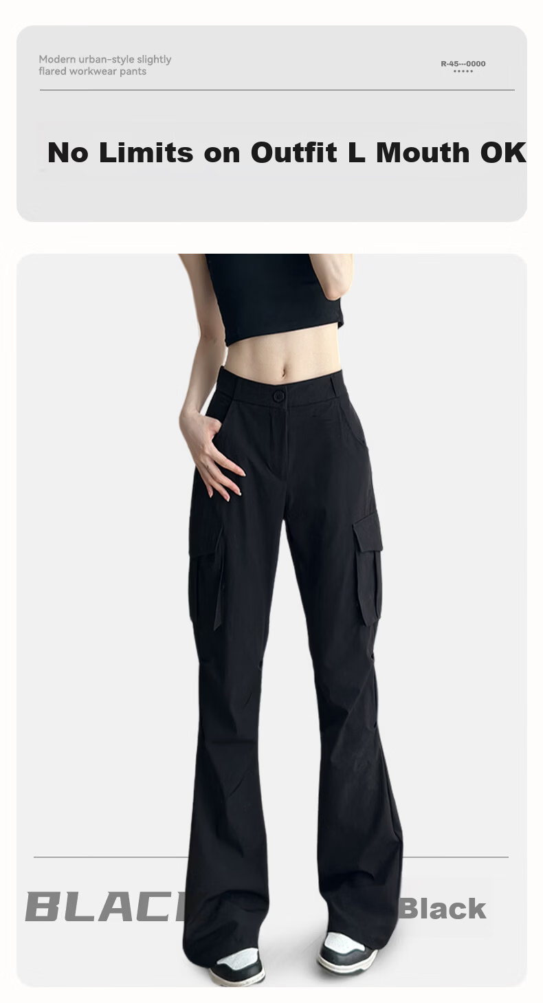 FitonTon Women's American Style Slight Flare Cargo Pants 2026 Summer New High Waist Slim Retro Flared Casual Pants 10