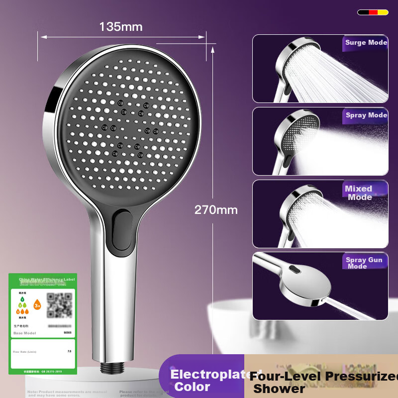 HOMK Germany High-Pressure Shower Head Handheld Bathroom Shower Sprayer Model 009