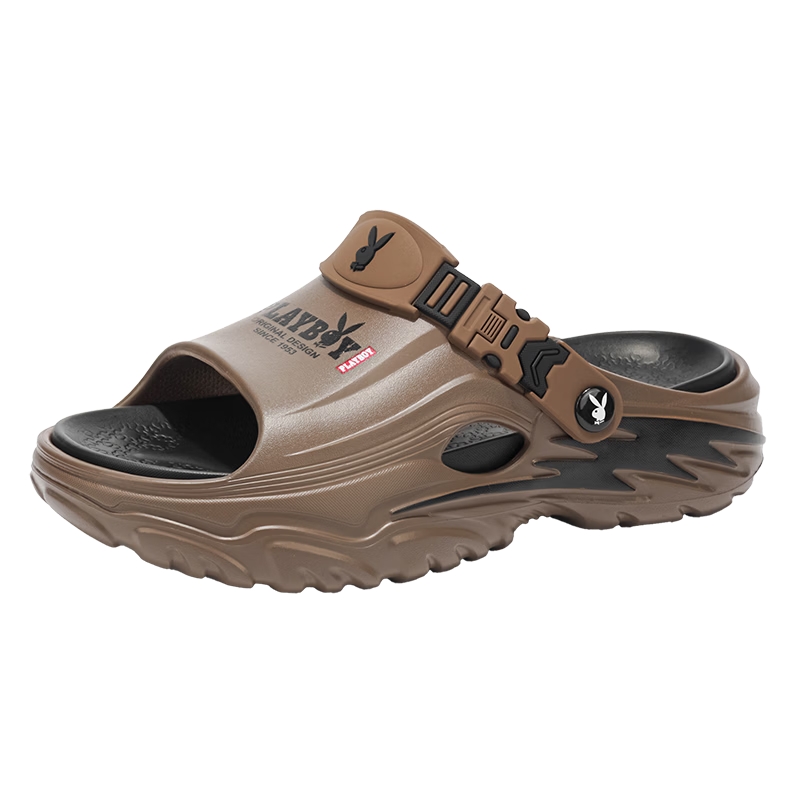 PLAYBOY Men's Summer 2026 Hole Shoes Thick Sole Dual-Purpose Sandals Men's Beach Shoes Coffee Black Size 40/41
