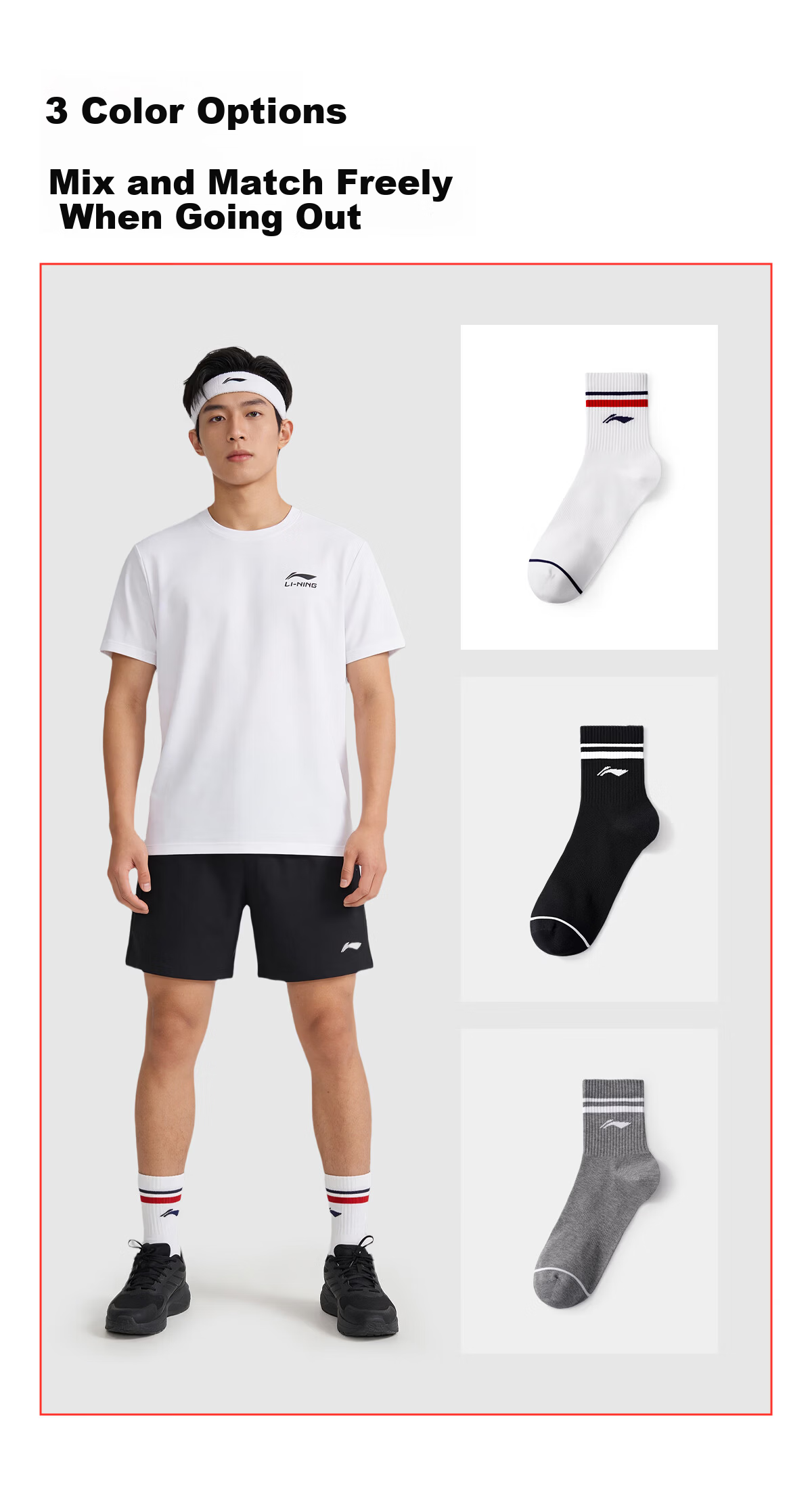 LI-NING Unisex Odor-Resistant Sweat-Absorbing Long Socks Casual Cotton Breathable Sports Versatile Mid-Calf Comfortable Cotton Wrap Socks 11