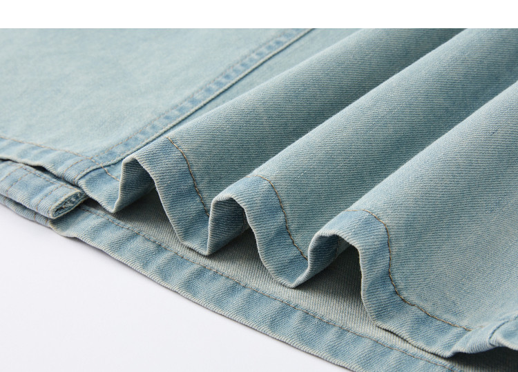 Demana [Denim Cloud Cotton] Spring V-Neck Belted Topstitch Loose Petite Women's Denim Dress 14