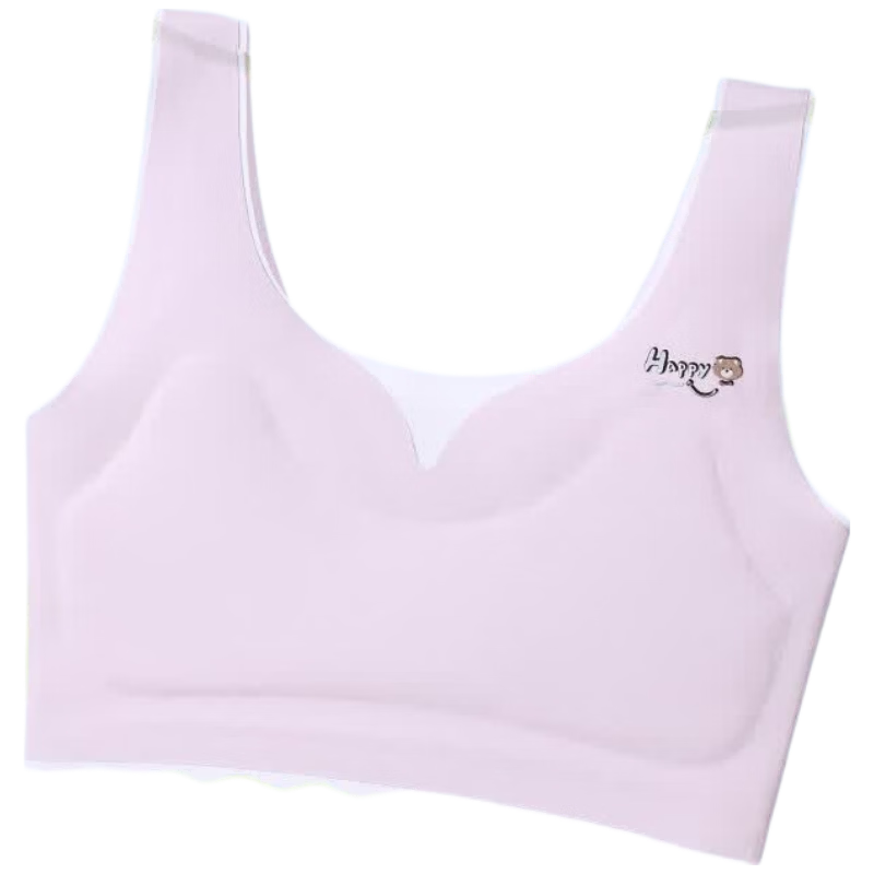 FitonTon Girls' Underwear, Seamless Bra with Fixed Cups, Sports Bra for Puberty, Anti-Shock Bra for Middle School Students, Children's Thin Underwear