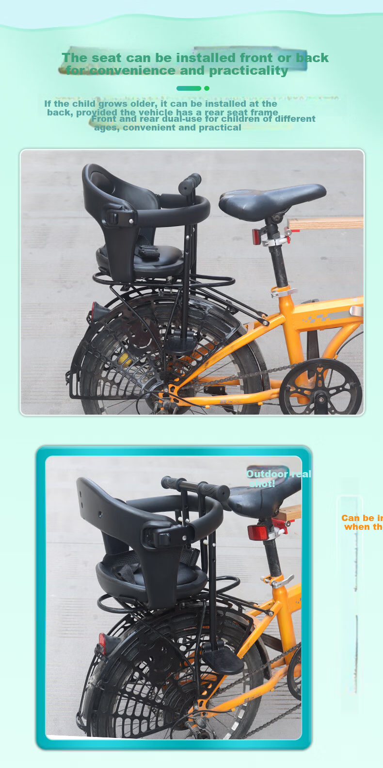 Osagie E32 Off-White Folding Bicycle Front-Mounted Child Seat Quick-Release Baby Safety Seat Front Child Chair 9