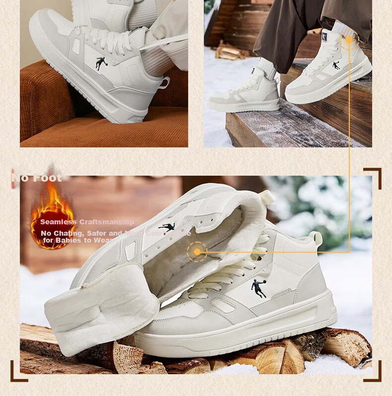 QIAODAN Women's High-Top Sneakers Casual Sports Shoes Waterproof Leather Thick-Soled Shock-Absorbing Running Shoes for Autumn and Winter 14