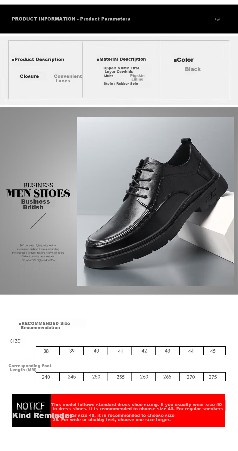 MULINSEN Top-Grain Leather Business Casual Men's Shoes, Breathable Soft-Soled Men's Work Shoes FP223219 6