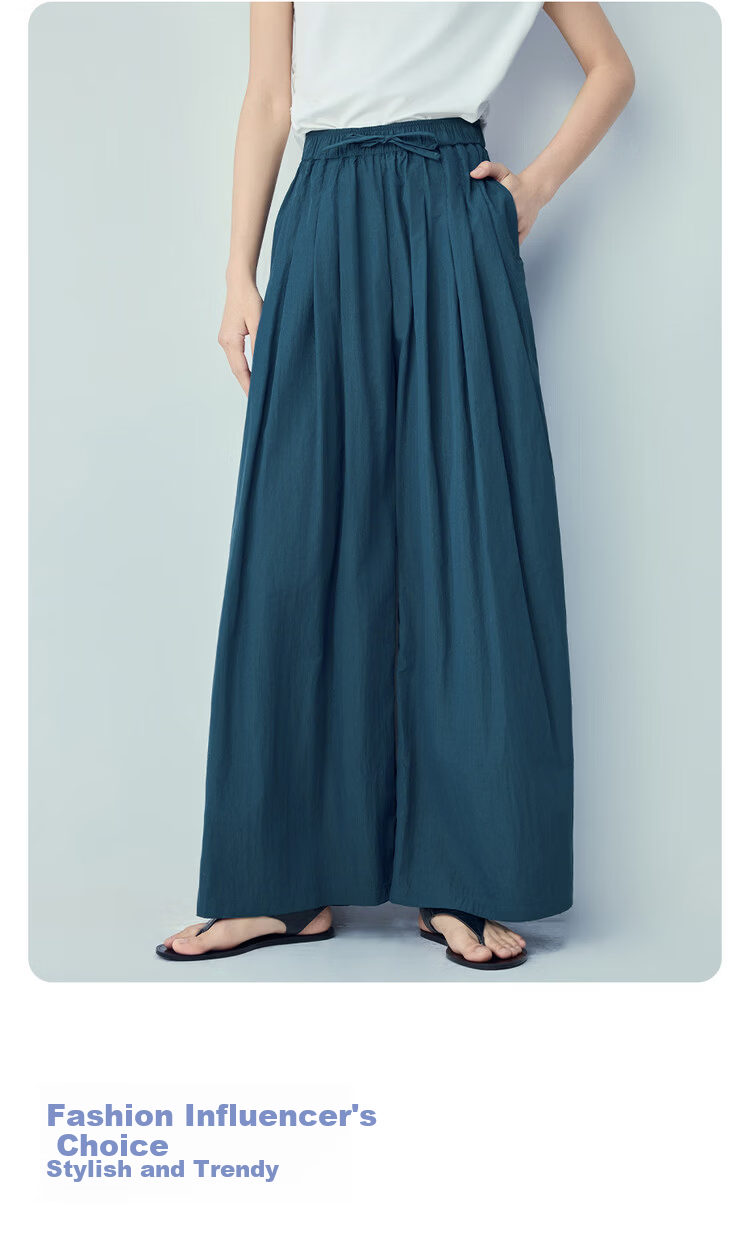 Giordano Women's Pants 2026 Summer New Pleated Casual Drawstring Elastic Waist Wide-Leg Pants 13416316 7