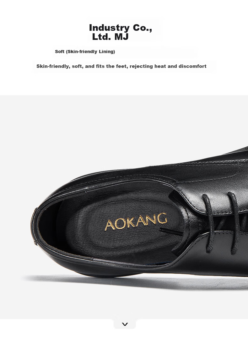 Aokang Lace-Up Comfortable Sole Solid Color Business Formal Breathable Men's Leather Shoes Black Size 43 3