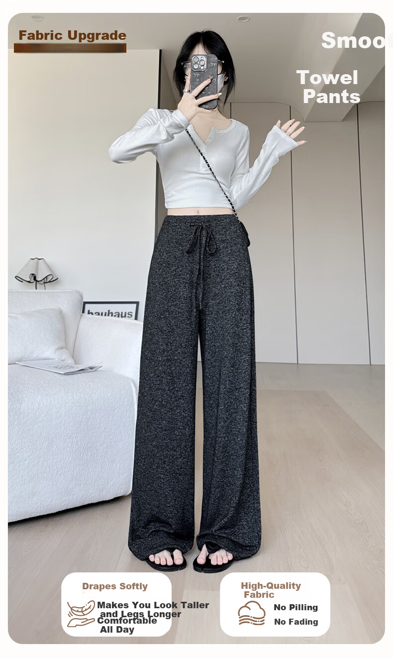 FitonTon Women's Horizontal Striped Knit Towel Pants, New Spring And Summer Style, Slimming Straight-Leg Sweatpants, Casual Lazy-Style Trousers 1