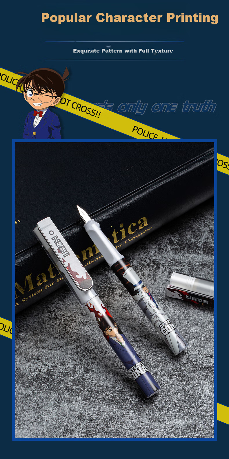 AIHAO Detective Conan Collaboration Children's Fountain Pen EF Nib for Grades 3-6 Posture Correction Writing Pen Refillable Ink Cartridge Set Kid DMS2006 Back to School Essential 7