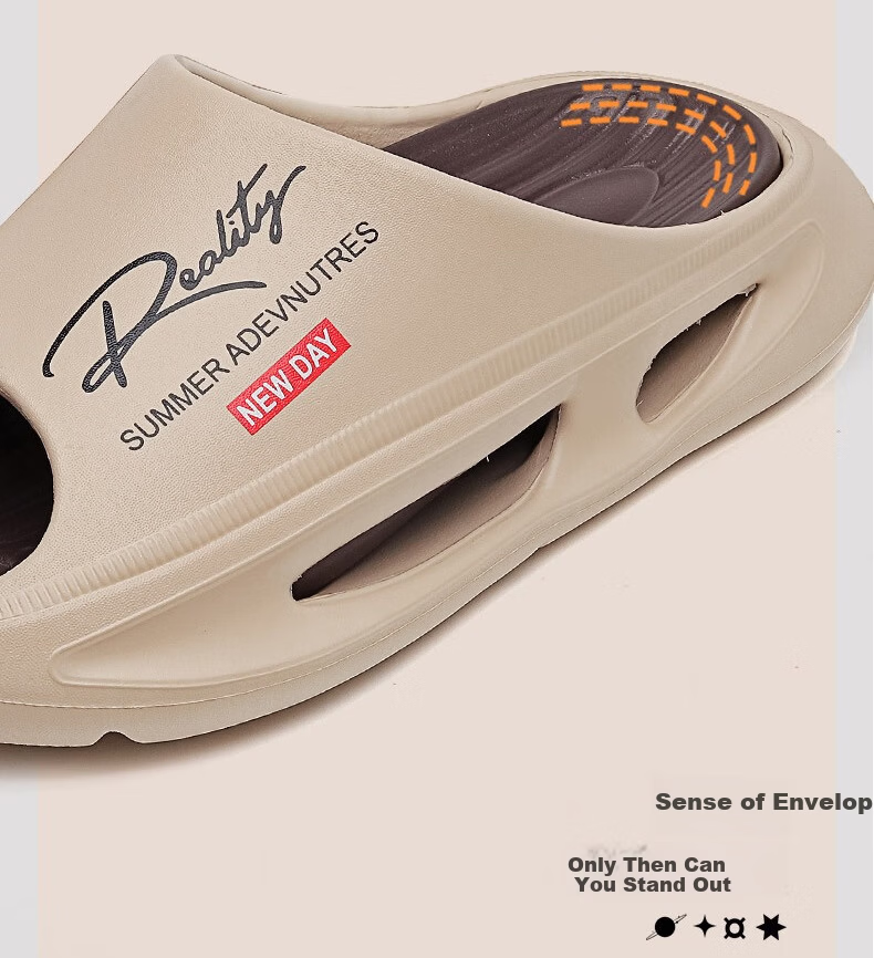 Huamei Jianbu Men's Fashion Sports Slippers Non-Slip Wear-Resistant Thick Sole Outdoor HM28861 Khaki Brown Size 44-45 7