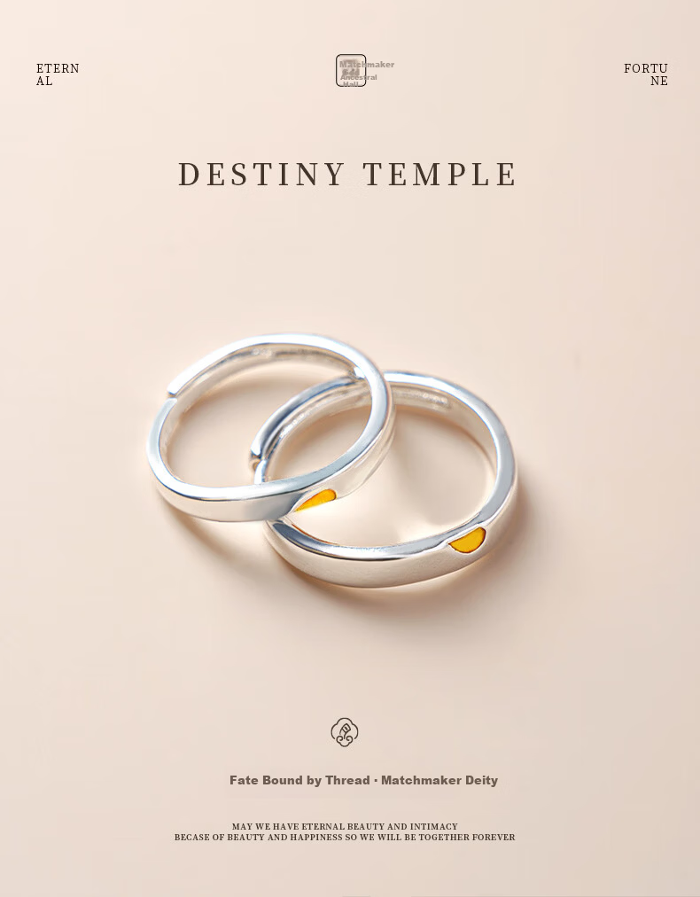 DESTINY TEMPLE "Matchmaker's Blessing" 925 Silver Heart Couple Rings Valentine's Day Rose Gift Box 8