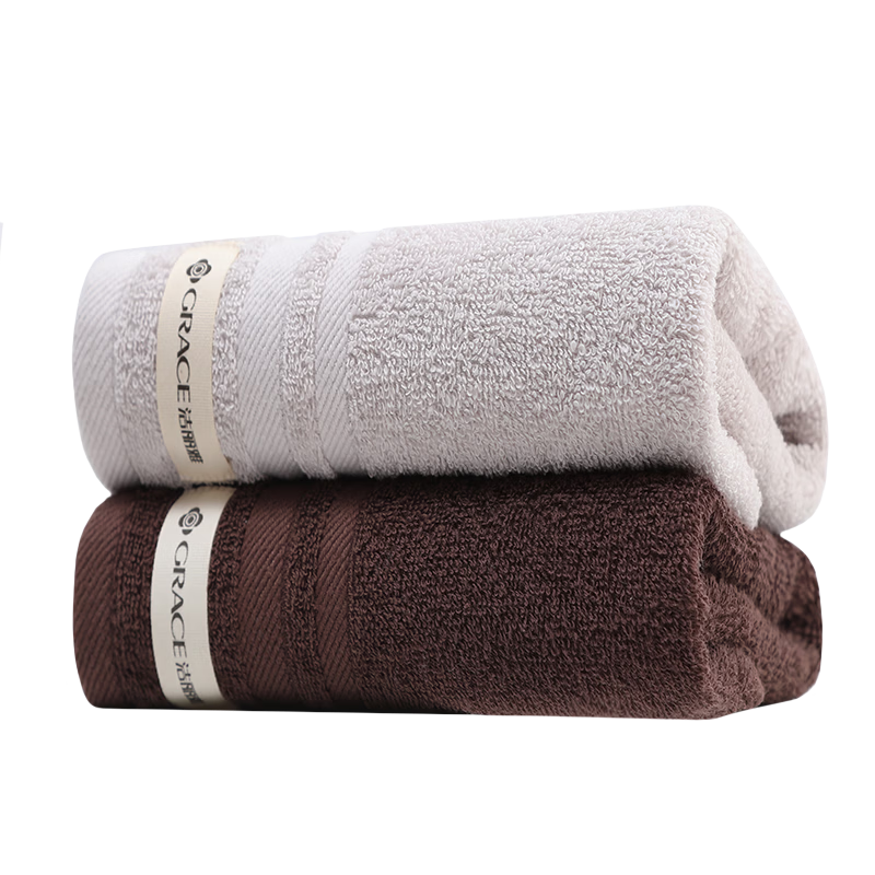 Grace Towel, Antibacterial Class A Pure Cotton Highly Absorbent Unisex Solid Color Sports Face Towel Gray + Coffee, 2 Pieces