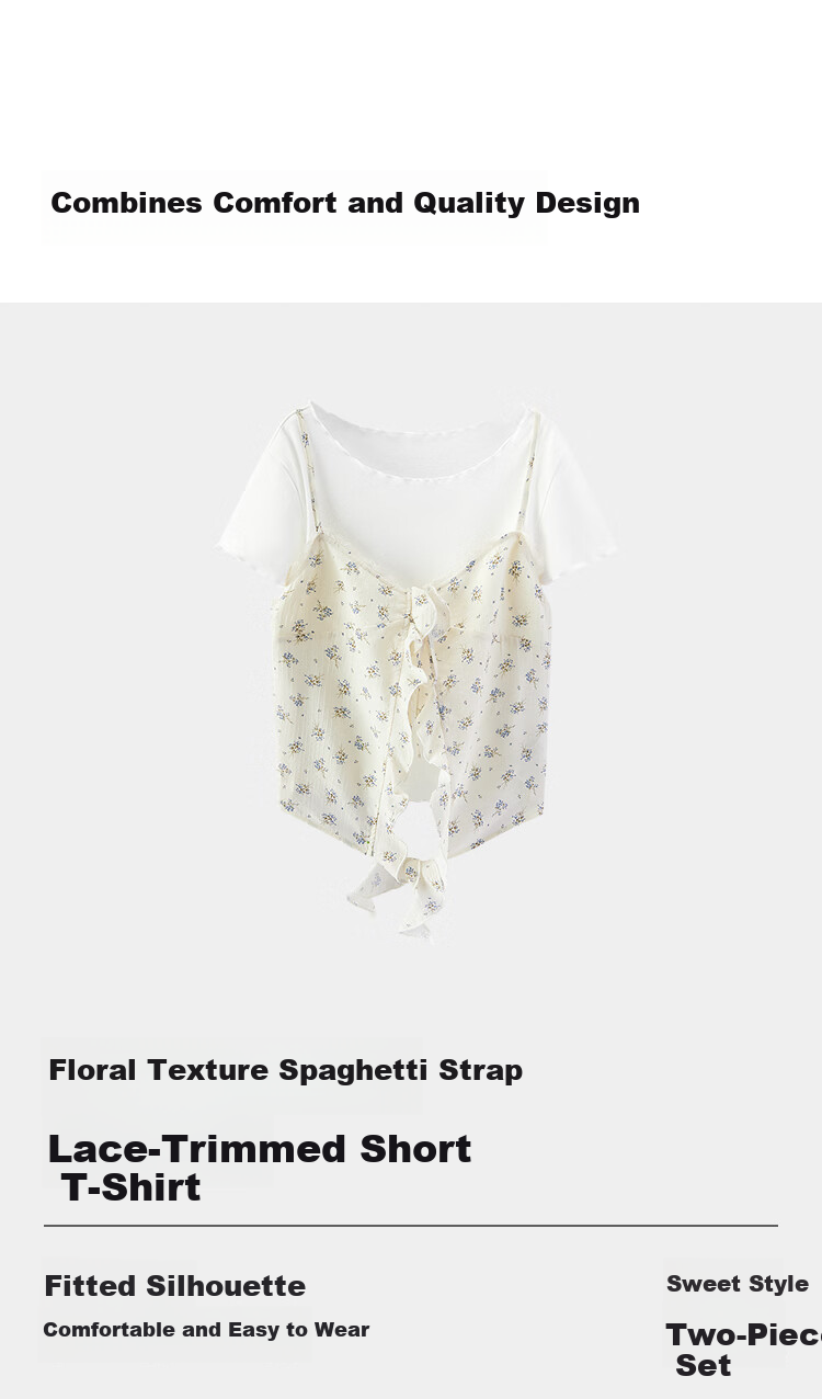 Semir Women's Summer Short Lace T-Shirt Floral Textured Camisole 2026 Vintage Two-Piece Set 109326117004 4