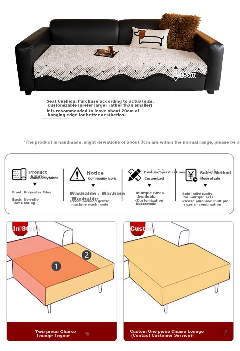 Wuyinliangpin Sofa Cover, Chenille Straight Row, Cat Scratch Resistant, One-Piece Non-Slip Sofa Slipcover, 90*260cm, Five-Seater 10