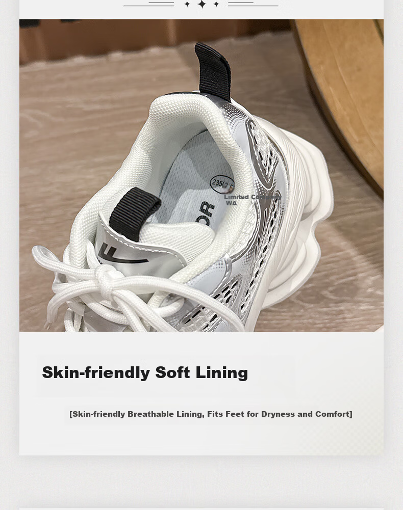 Warrior Official Women's Shoes 2026 Spring Thick Sole Dad Sneakers Women's Height Increasing Sports Casual Shoes Silver White Black Size 35 7