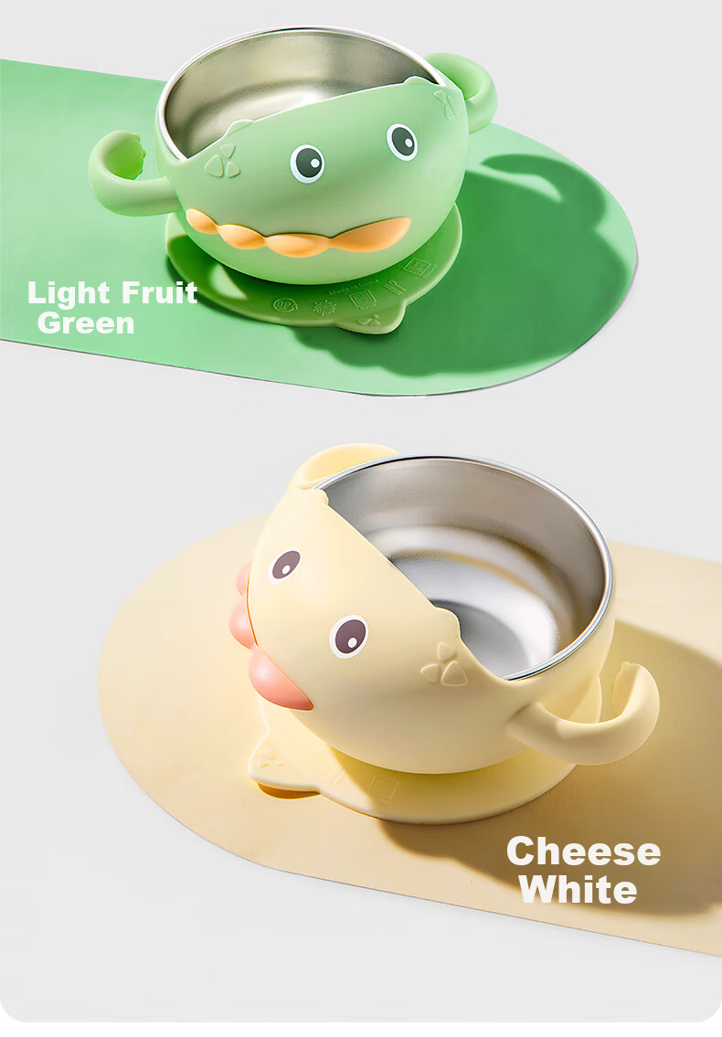 Betis Baby Feeding Bowl Infant Food Tool Children's Tableware Stainless Steel Silicone Suction Bowl Cheese White 19