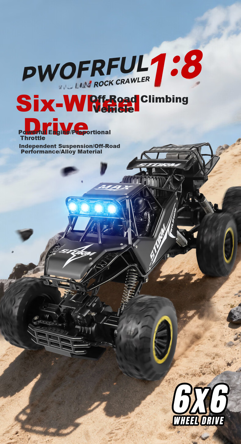 Kailesi 50cm Silver 6-Wheel 6WD Off-Road Alloy RC Remote Control Toy Car Dual-Speed Boys Birthday Gift 1