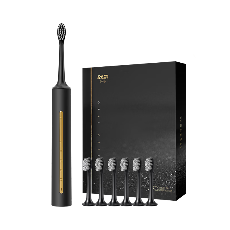 BAIR Intelligent Sterilization Electric Toothbrush for Adults, Sonic Rechargeable Soft Bristles, Couples, Students, Men And Women, Gift for Girlfriend, Glossy Black
