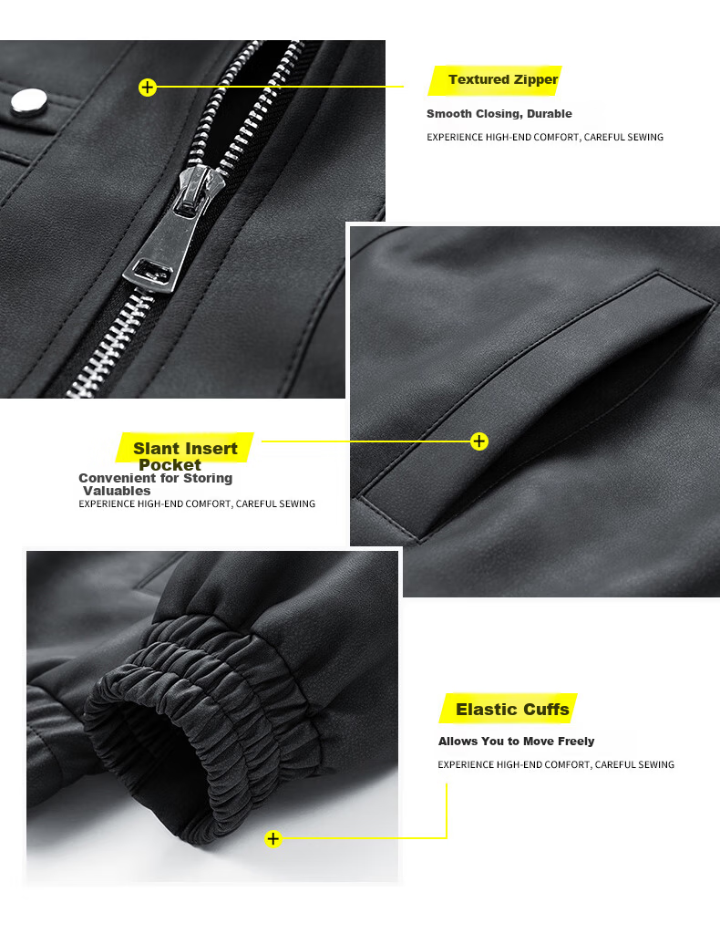 Warrior Men's Casual Leather Jacket Spring Autumn Loose Lapel Workwear Coat Gray XL 6