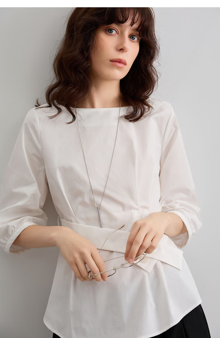 Demana Pure Cotton Breathable Summer Artistic Fresh Round Neck Slim Waist Shirt Women's Top 22