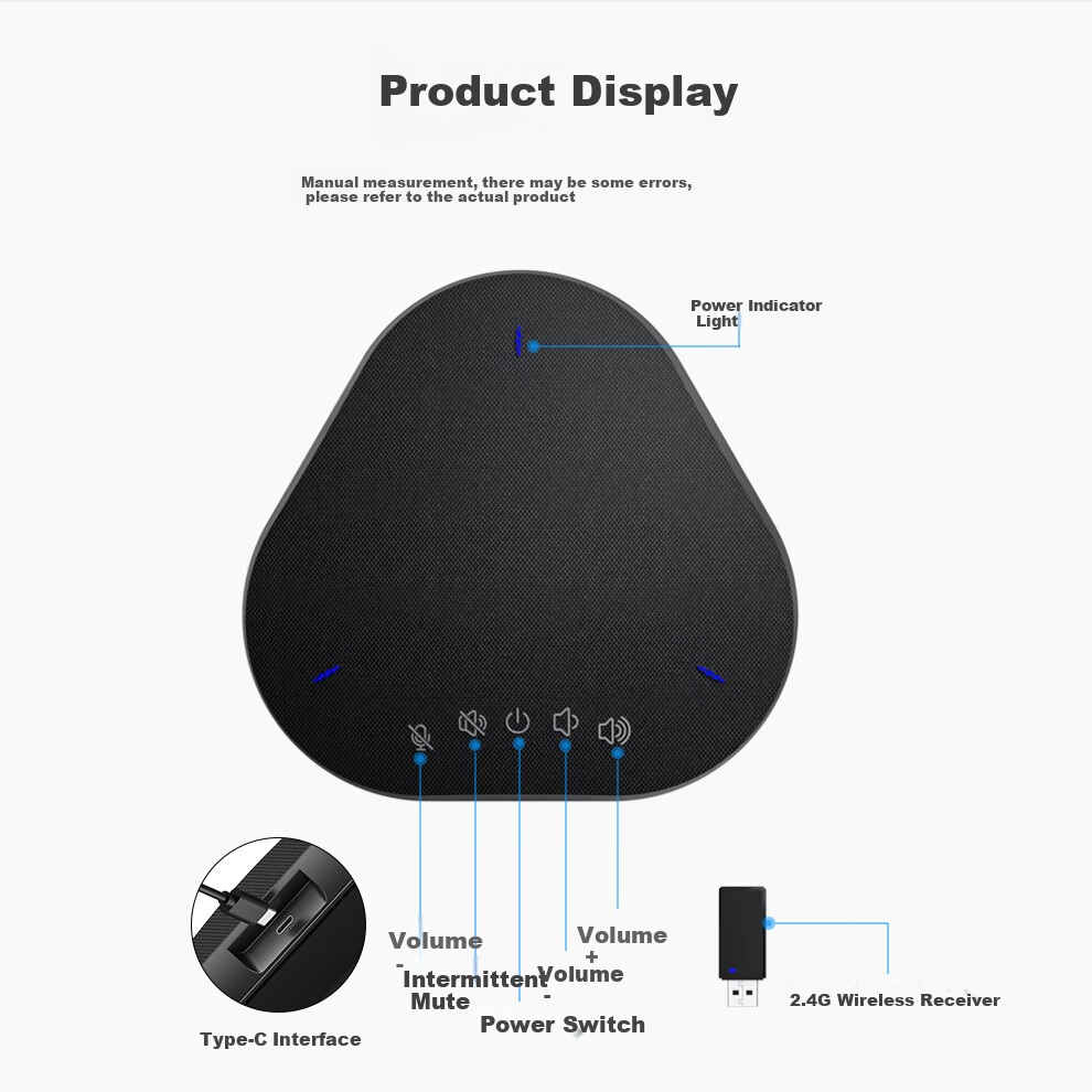 Hongshidao Video Conference Wireless 2.4G Omnidirectional Microphone Speaker Wireless USB Driver-Free Expansion Cascade One-to-Two Desktop Distributed Microphone HSD-M55 10