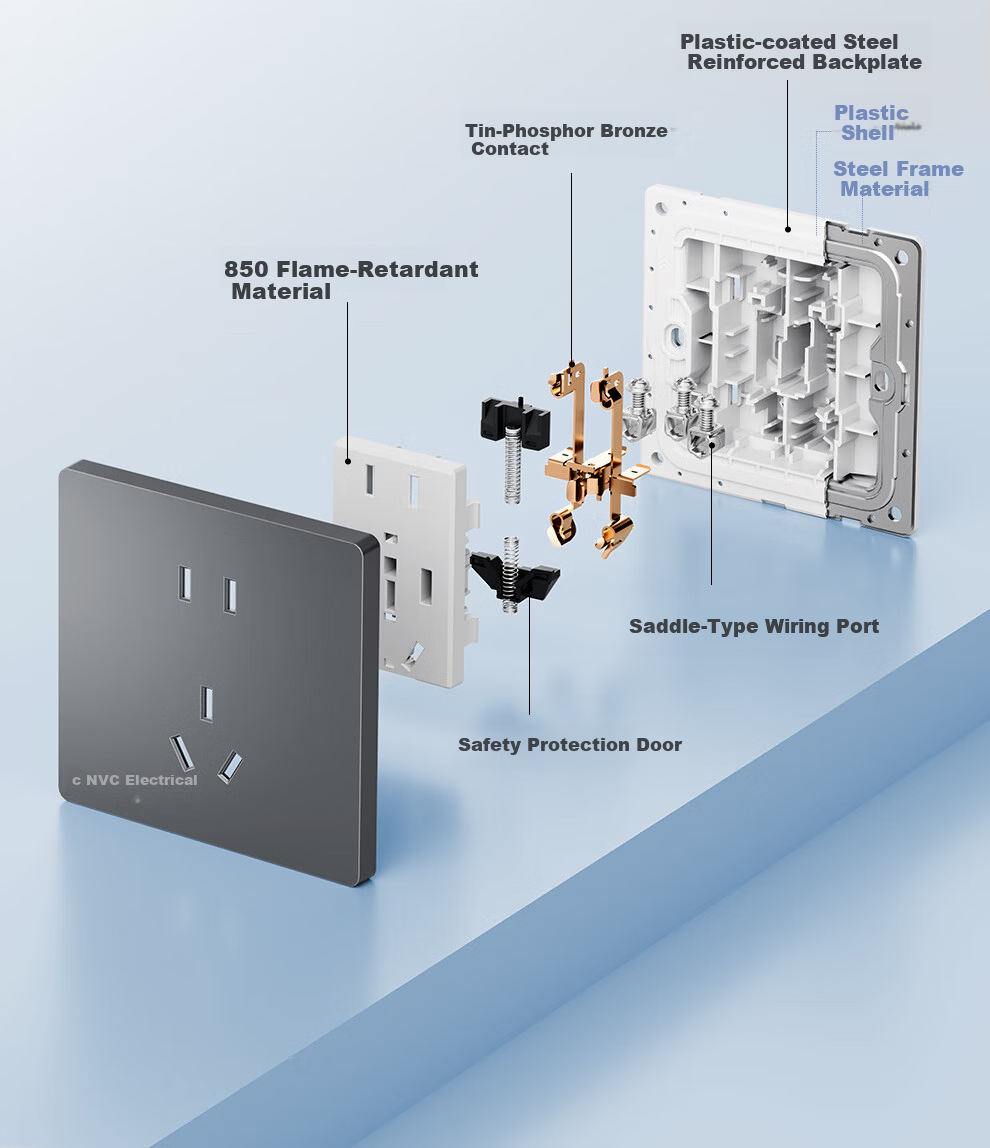 NVC Lighting Electrical Switch Socket Three-Hole 16A Socket Air Conditioner Socket 86-Type Ultra-Thin Panel N29 Misty Gray 29