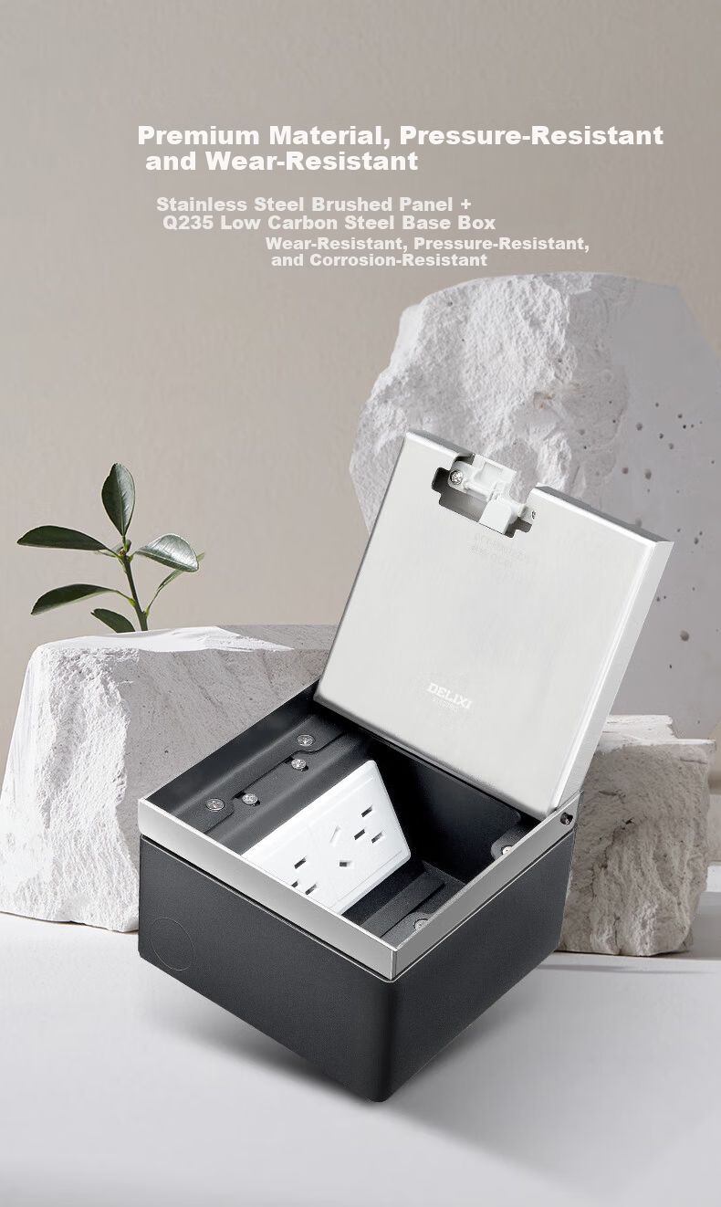DELIXI Embedded Hidden Floor Socket for Marble Tile and Solid Wood Flooring, Flush Invisible Design, Five-Hole + Network Port 9